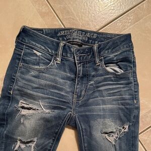 American Eagle Outfitters Women's Ripped Dark Blue Skinny Jeans